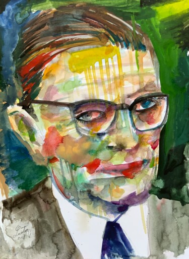 Painting titled "SARTRE watercolor p…" by Lautir, Original Artwork, Watercolor