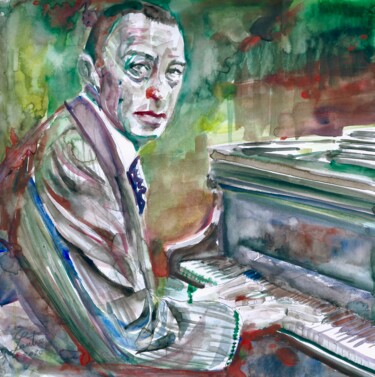 Schilderij getiteld "SERGEI RACHMANINOFF" door Lautir, Origineel Kunstwerk, Aquarel