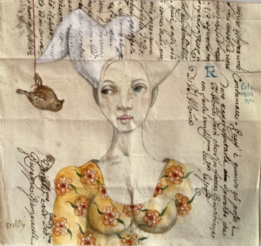 Pittura intitolato "Colombina" da Fabrizio Riccardi, Opera d'arte originale, Acquarello