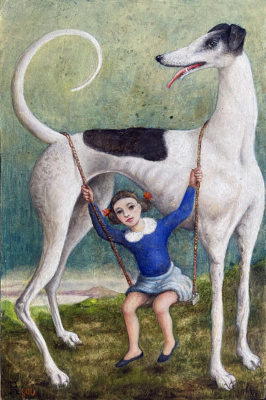 Painting titled "gou CHIEN" by Fabrizio Riccardi, Original Artwork, Oil Mounted on Wood Panel