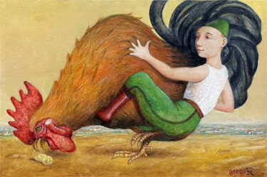 Painting titled "gohgji COCQ" by Fabrizio Riccardi, Original Artwork, Oil Mounted on Wood Panel