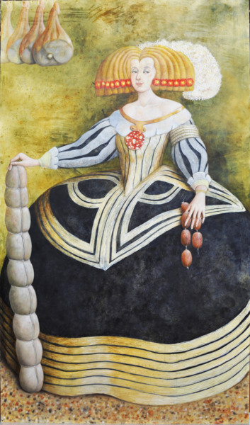 Painting titled "Dama dei prosciutti" by Fabrizio Riccardi, Original Artwork, Oil