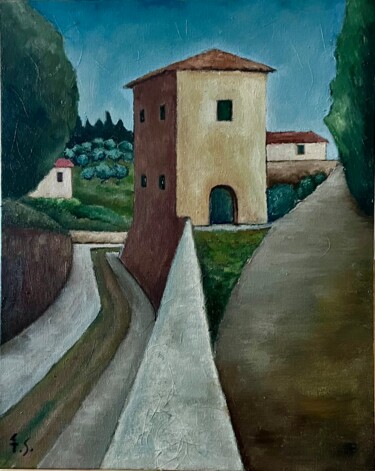 Pittura intitolato "Paesaggio toscano" da Fabrizio Scarselli, Opera d'arte originale, Olio