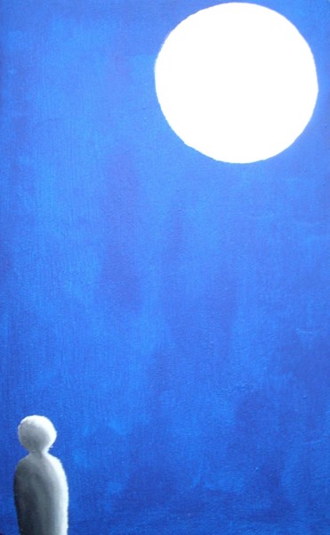 Pittura intitolato "Uomo e la luna" da Fabrizio Gaggiotti, Opera d'arte originale, Olio