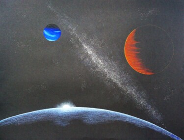 Drawing titled "planetes 2" by Fabien Bochard, Original Artwork, Pastel