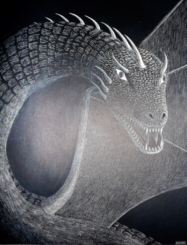 Drawing titled "Le dragon" by Fabien Bochard, Original Artwork, Pastel Mounted on Other rigid panel