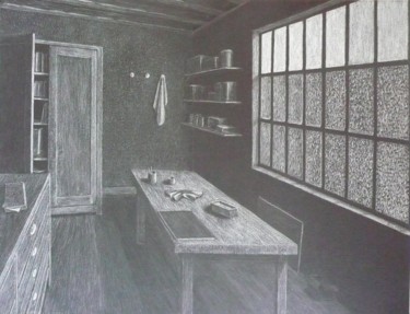 Drawing titled "L'atelier" by Fabien Bochard, Original Artwork, Pastel
