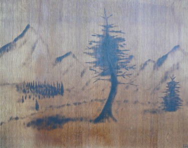 Tekening getiteld "paysage de montagne" door Fabien Bochard, Origineel Kunstwerk, Hout Gemonteerd op Houten paneel