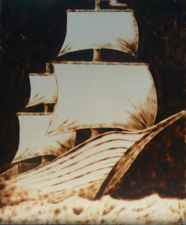 Drawing titled "Au large" by Fabien Bochard, Original Artwork, Wood Mounted on Wood Panel