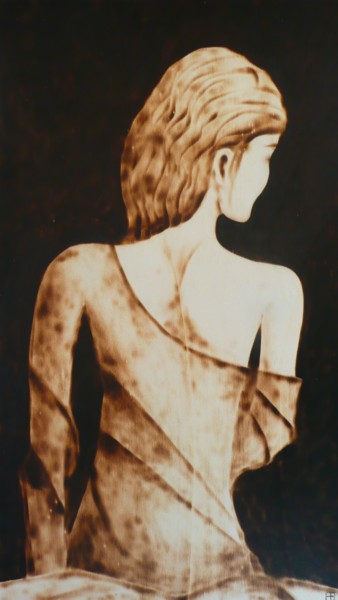 Dessin intitulée "jeune femme de dos" par Fabien Bochard, Œuvre d'art originale, Bois Monté sur Panneau de bois