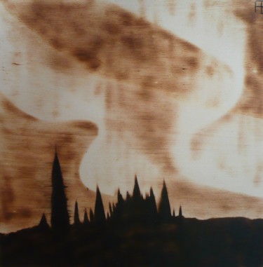 Drawing titled "aurore paysage aux…" by Fabien Bochard, Original Artwork, Wood Mounted on Wood Panel