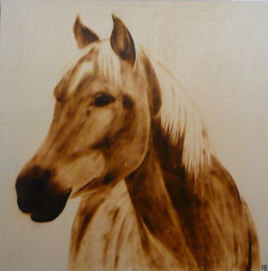 Drawing titled "Cheval" by Fabien Bochard, Original Artwork, Wood Mounted on Wood Panel