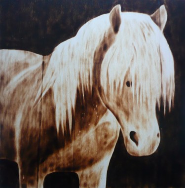 Drawing titled "Cheval" by Fabien Bochard, Original Artwork, Wood Mounted on Wood Panel
