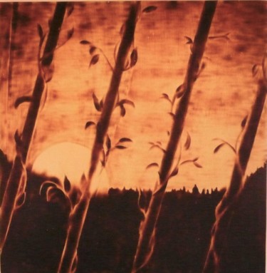 Drawing titled "Coucher de soleil" by Fabien Bochard, Original Artwork, Wood Mounted on Wood Panel