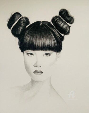 Drawing titled "Japonisme 1" by Marie Bourgeois (Fabulousartsgallery), Original Artwork, Charcoal