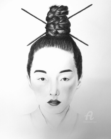 Drawing titled "Japonisme 3" by Marie Bourgeois (Fabulousartsgallery), Original Artwork, Charcoal