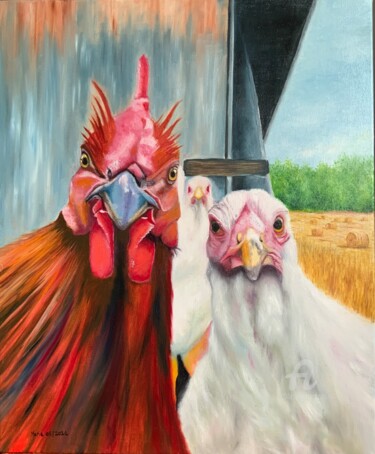 Painting titled "Poulettes" by Marie Bourgeois (Fabulousartsgallery), Original Artwork, Oil