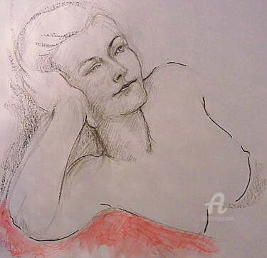 Disegno intitolato "Chut...Elle rêve." da Fabienne Verastegui, Opera d'arte originale, Inchiostro