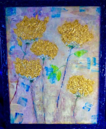 Painting titled "Gold Rose Garden" by Connie Rogers, Original Artwork, Acrylic