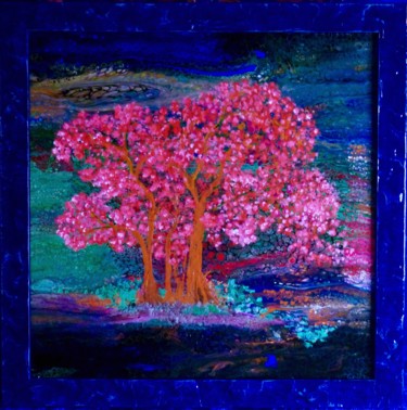Painting titled "Rose Bud Tree" by Connie Rogers, Original Artwork, Acrylic