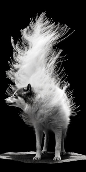 Arte digitale intitolato "Tornado Wolf" da Factumartis, Opera d'arte originale, Immagine generata dall'IA