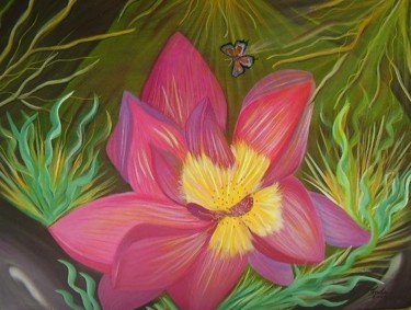 Painting titled "A Flor e a Borboleta" by Fada Fadul, Original Artwork
