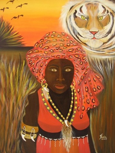 Painting titled "Africana" by Fada Fadul, Original Artwork