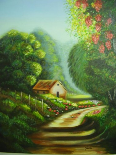 Painting titled ""Casa no Campo"" by Fada Fadul, Original Artwork, Oil
