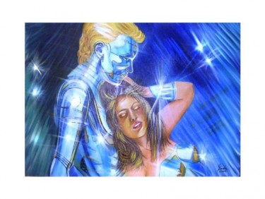 Pintura intitulada "I Love Blue Robot" por Fada Fadul, Obras de arte originais