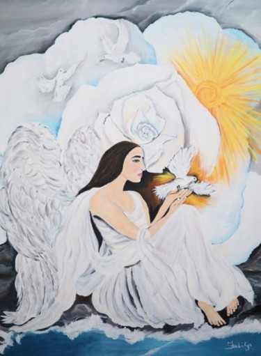 Painting titled "Angel of Peace" by Fadilja Kajosevic, Original Artwork, Oil
