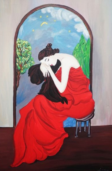 Painting titled "Lady Dreamer" by Fadilja Kajosevic, Original Artwork, Oil
