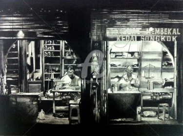 Painting titled "night tailor shop" by Fadzwan Roslan, Original Artwork, Other