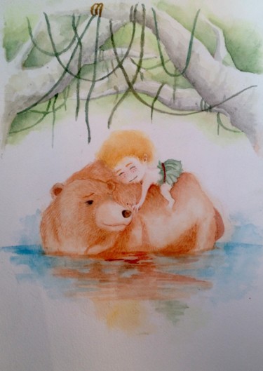 Drawing titled "bear and boy.jpg" by Fahrurozzi Ar, Original Artwork