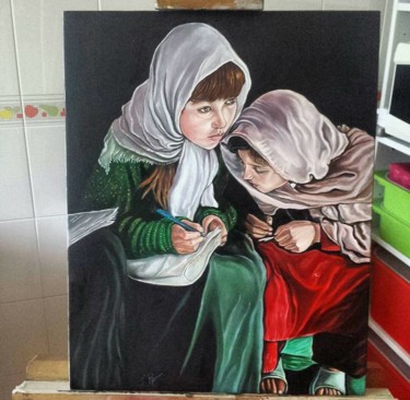 Pittura intitolato "Bambine afghane - L…" da Sandra Pagano, Opera d'arte originale, Olio