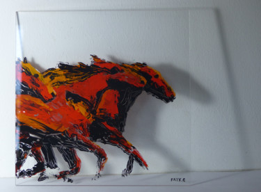 Peinture intitulée "galop de feu" par Christelle Faïk, Œuvre d'art originale, Huile