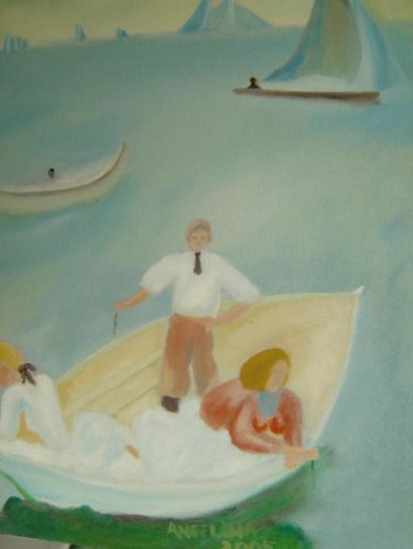 Pintura intitulada "A pesca" por Angelina Martinho, Obras de arte originais
