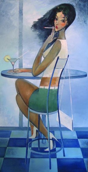Картина под названием "Martini & cigaretts" - Nick Falafivka, Подлинное произведение искусства, Масло