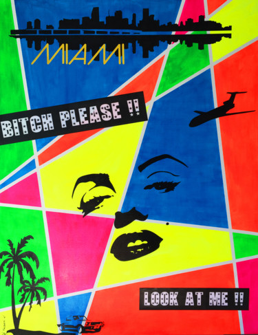 Peinture intitulée ""Miami B⭐️⭐️ch"" par Faldietti, Œuvre d'art originale, Acrylique