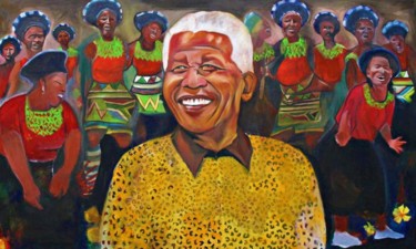 Malerei mit dem Titel "Nelson Mandella" von Mokodu Fall, Original-Kunstwerk, Öl