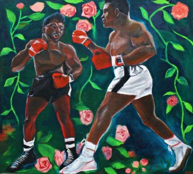 Malerei mit dem Titel "Les Boxeurs au jard…" von Mokodu Fall, Original-Kunstwerk, Öl