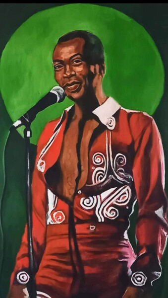 Malerei mit dem Titel "Fela Anikulapo Kuti" von Mokodu Fall, Original-Kunstwerk, Acryl