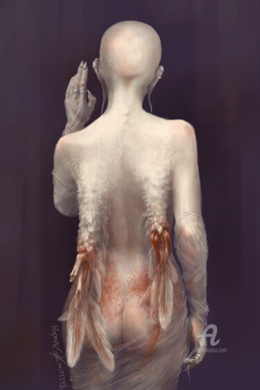 Pintura titulada "Fallen Angel.jpg" por Kitsuneart, Obra de arte original, Tinta