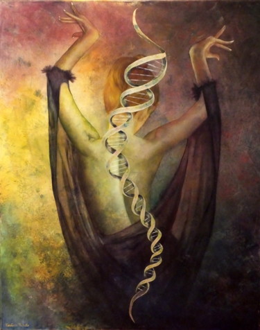 Painting titled "DNA" by Rosário Falcão, Original Artwork, Oil Mounted on Wood Stretcher frame