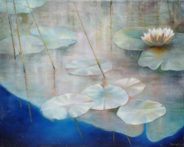 Malarstwo zatytułowany „lotus” autorstwa Rosário Falcão, Oryginalna praca, Olej Zamontowany na Drewniana rama noszy