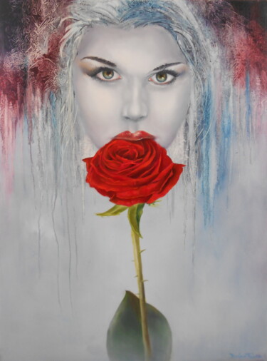 Pintura intitulada "Duas Rosas" por Rosário Falcão, Obras de arte originais, Óleo Montado em Armação em madeira