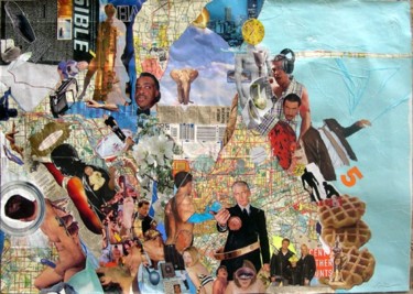 Collages intitolato "Cinq en une ville" da F Allen Moss, Opera d'arte originale