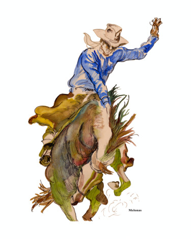 Digitale Kunst getiteld "Ride em Cowboy by P…" door Peter Melonas, Origineel Kunstwerk, Aquarel