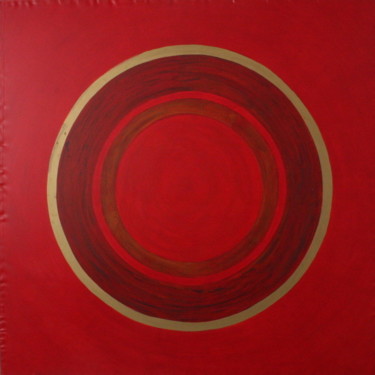 Painting titled "Rouge-Cercle" by Pascal Fancony, Original Artwork, Lacquer Mounted on Wood Stretcher frame
