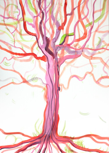 Painting titled "ARBRE ROSE" by Fanette Pesch, Original Artwork, Ink