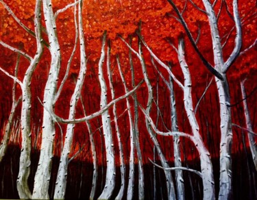 Painting titled "Crimson Copse" by Steph Krynauw, Original Artwork, Acrylic Mounted on Wood Stretcher frame